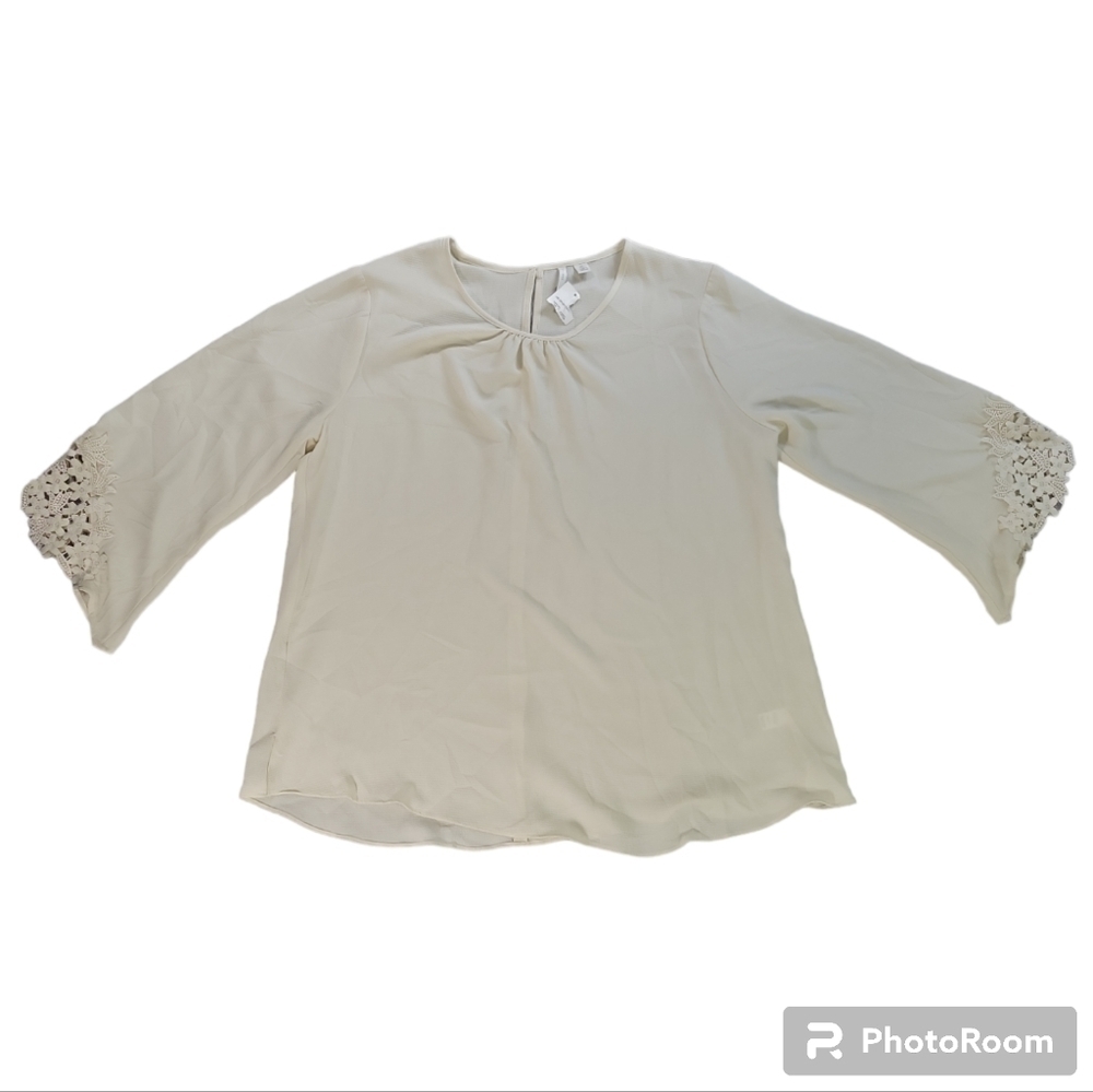 C Est 1946 Women XL Blouse NWT Ivory Floral Lace Flowy Business Office Wedding